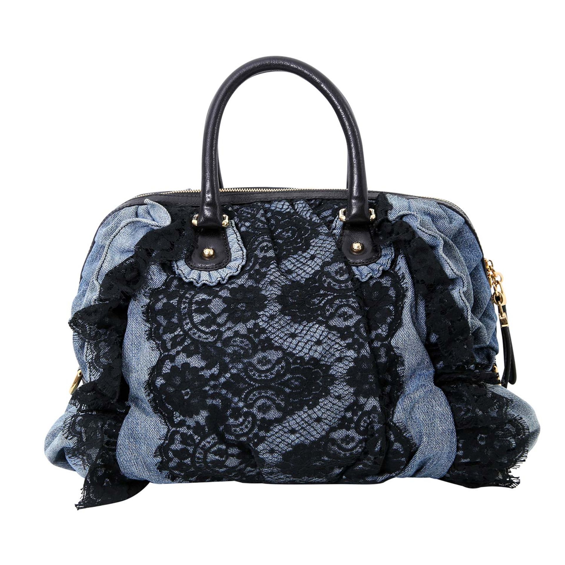 DOLCE & GABBANA Henkeltasche.Materialmix aus Denim, Spitze und Leder, goldfarbene Hard - Bild 4 aus 6