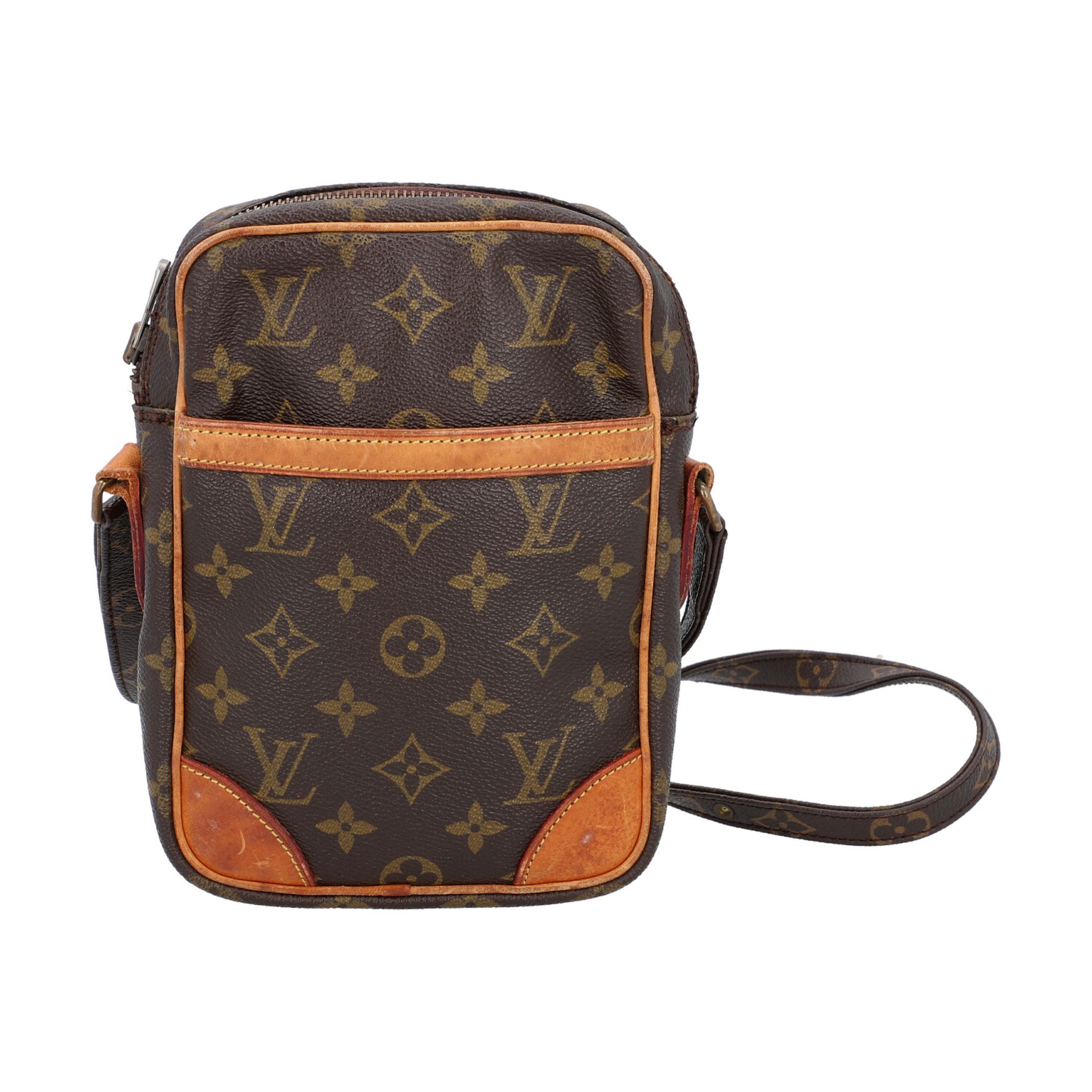 LOUIS VUITTON VINTAGE Umhängetasche "DANUBE".Monogram Canvas Serie mit Rindsleder-Det