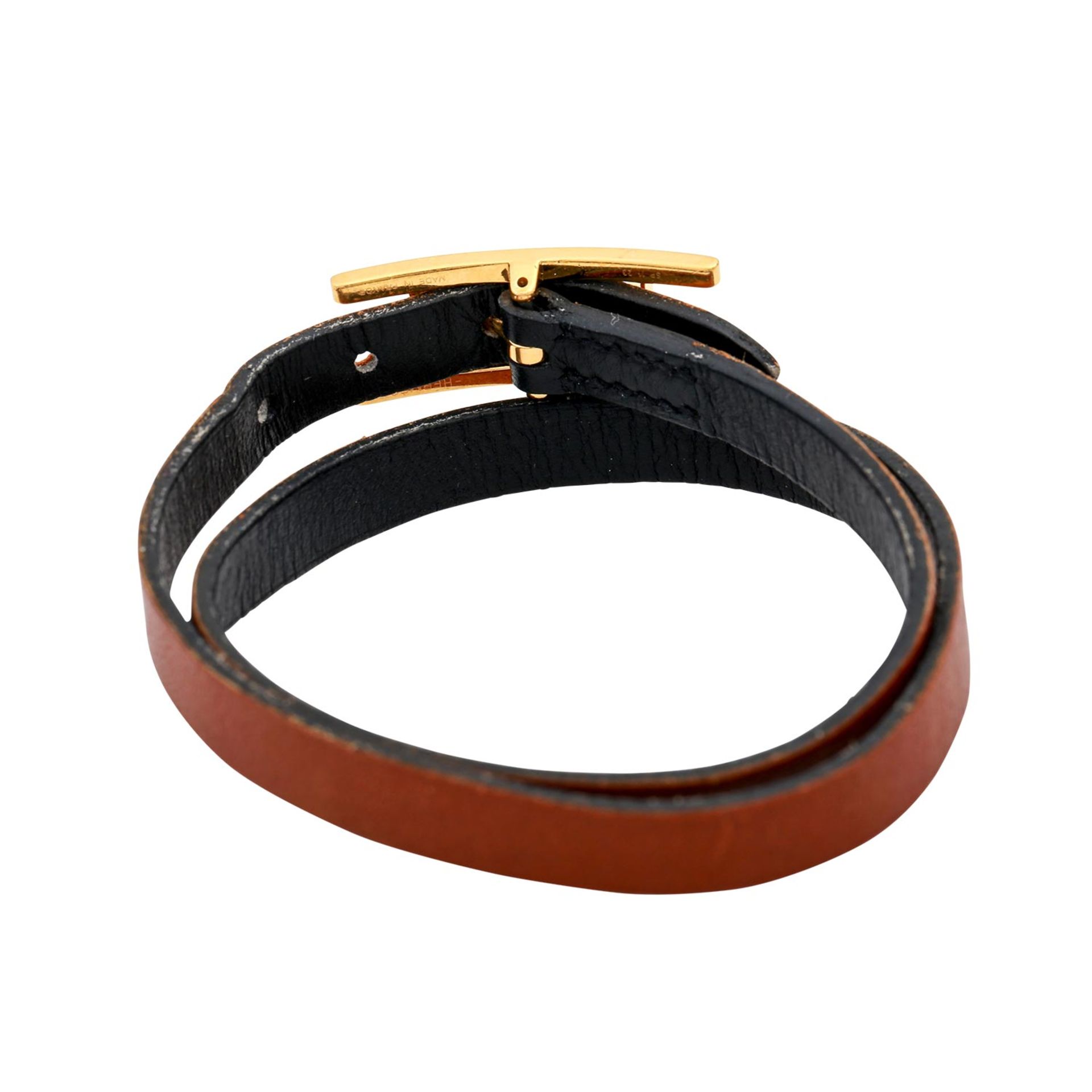 HERMÈS Wickelarmband "BEHAPI DOUBLE TOUR". Noir/fauve, vergoldetete Schließe, NP 295€. Tragespuren - Image 2 of 3