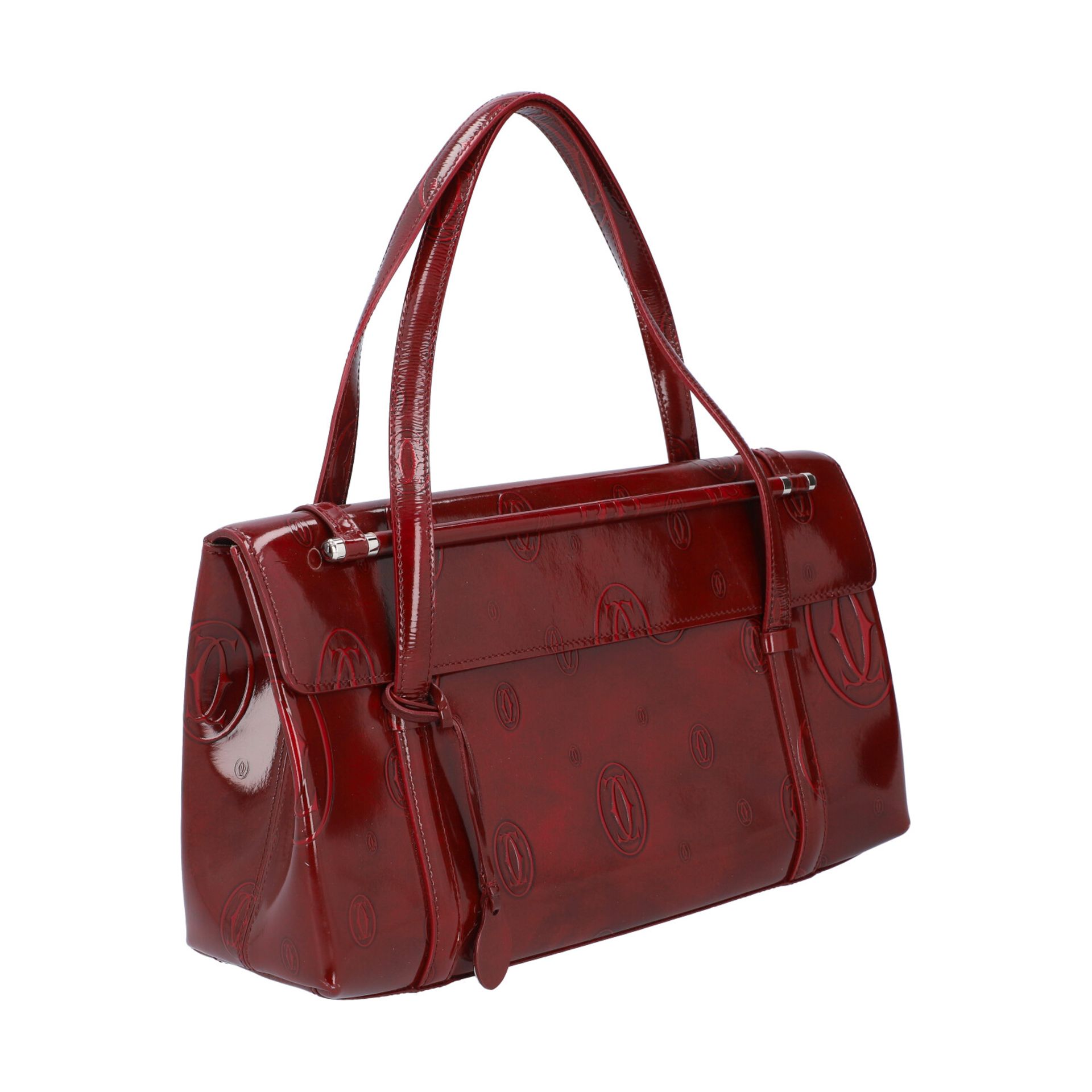 CARTIER VINTAGE Handtasche. Lackleder in Bordeaux mit Logomuster, Doppelhenkel, magnet - Image 2 of 8