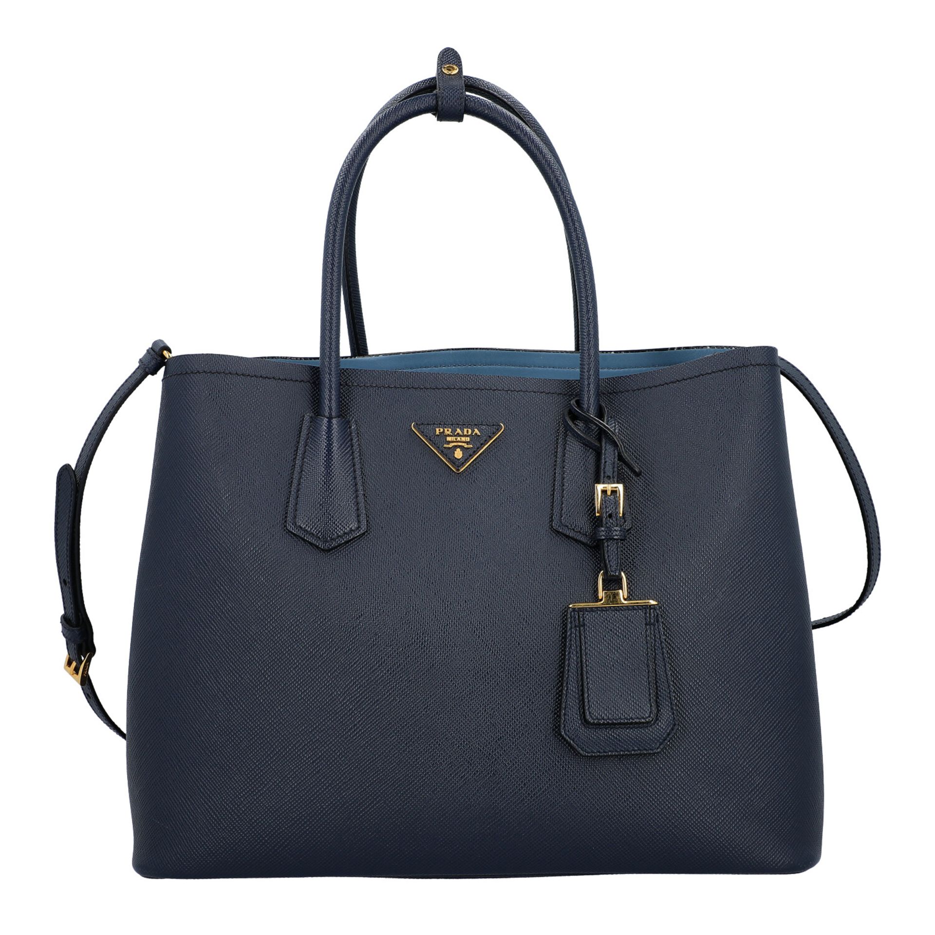 PRADA Shoppertasche "GROSSE DOUBLE TASCHE". Akt. NP.: 2.500,-€. Saffiano-Leder in Du