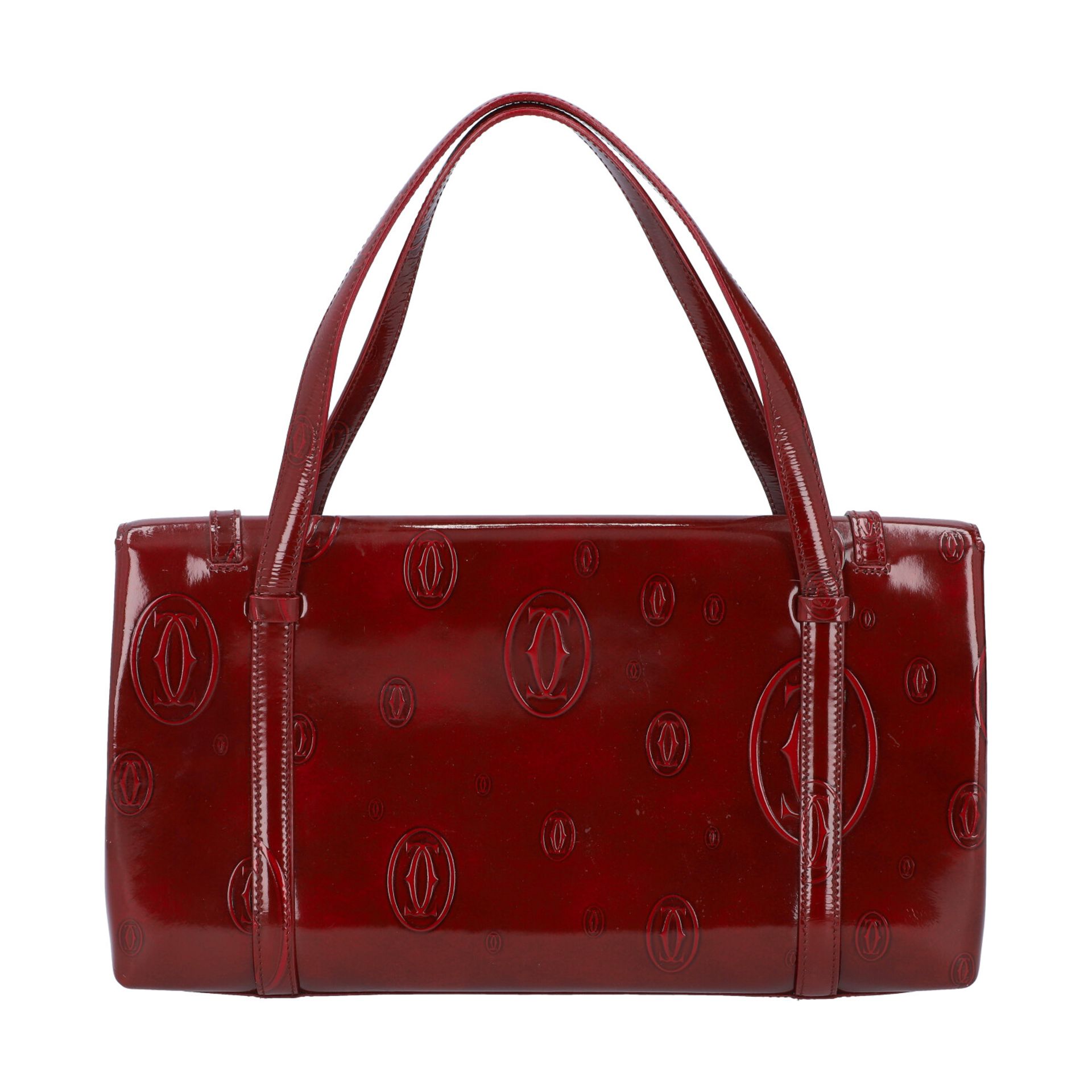 CARTIER VINTAGE Handtasche. Lackleder in Bordeaux mit Logomuster, Doppelhenkel, magnet - Image 4 of 8