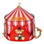 MOSCHINO COUTURE Handtasche "CIRCUS BAG", NP.: 1.100,-€. Kalbsleder in Zirkus-Zelt-D