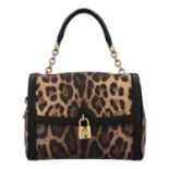 DOLCE & GABBANA Handtasche "SICILY", NP.: 1.750,-€. Leder in Schwarz mit Leomuster u