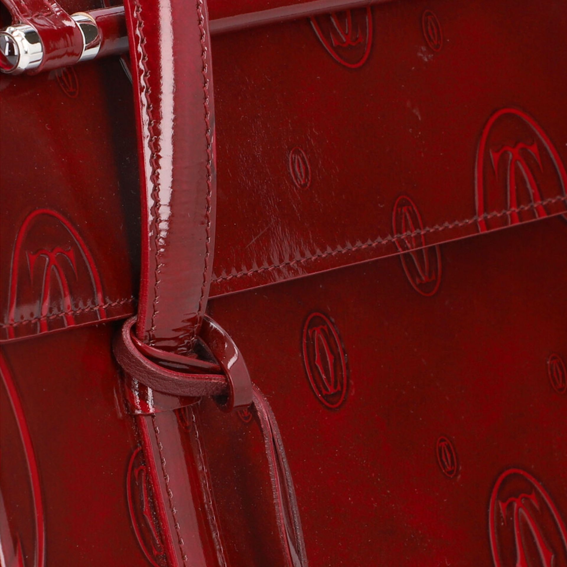 CARTIER VINTAGE Handtasche. Lackleder in Bordeaux mit Logomuster, Doppelhenkel, magnet - Image 8 of 8