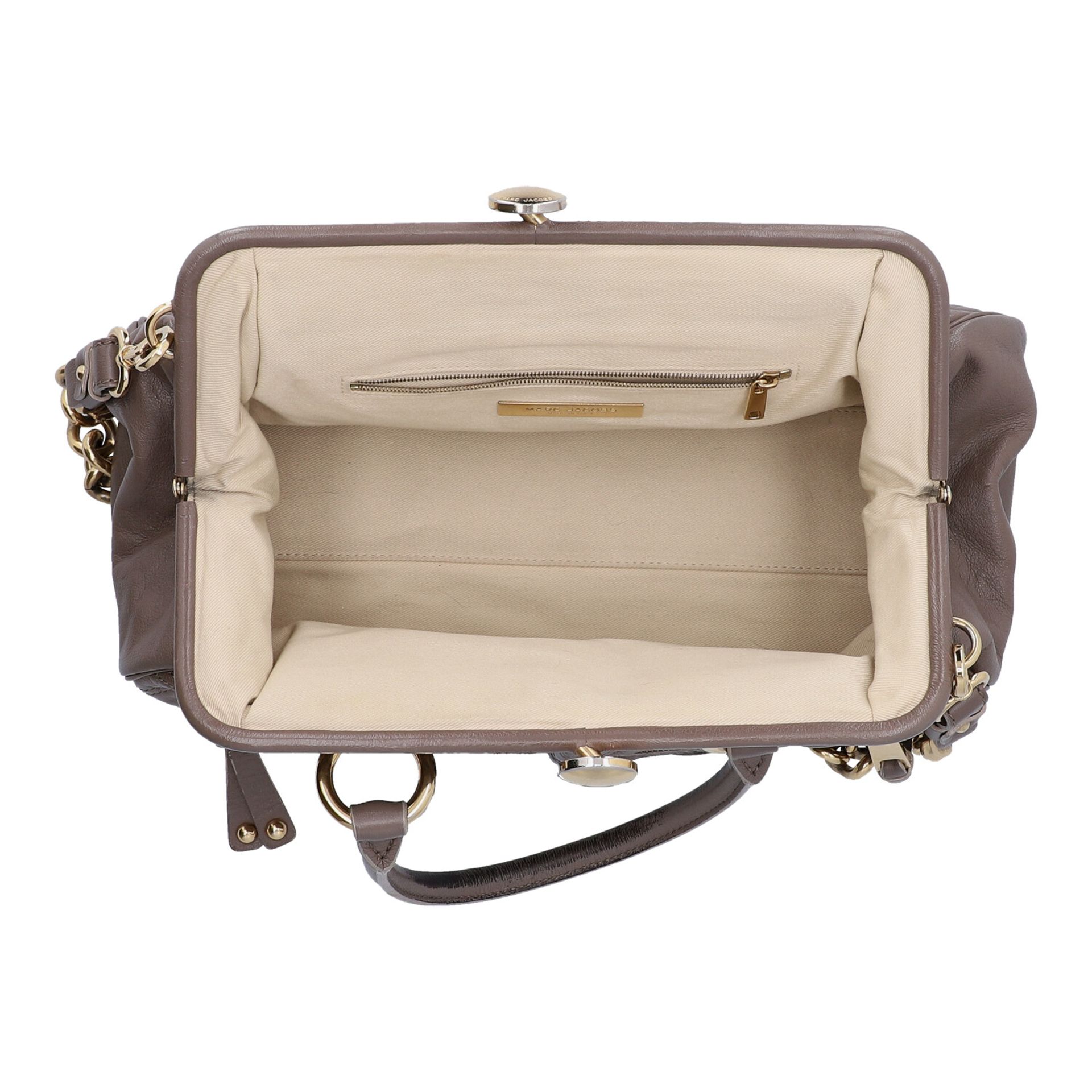 MARC JACOBS Handtasche. Leder in Elefantengrau mit goldfarbener Hardware und Rautenste - Image 6 of 8