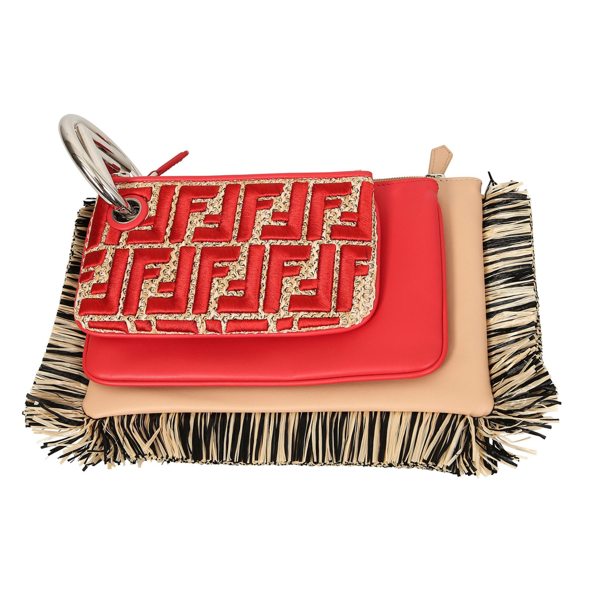 FENDI Clutch "TRIPLETTE RAFFIA-FRINGE". NP.: 1.290,-€. Drei abnehmbare Pochettes/Clu - Bild 2 aus 4