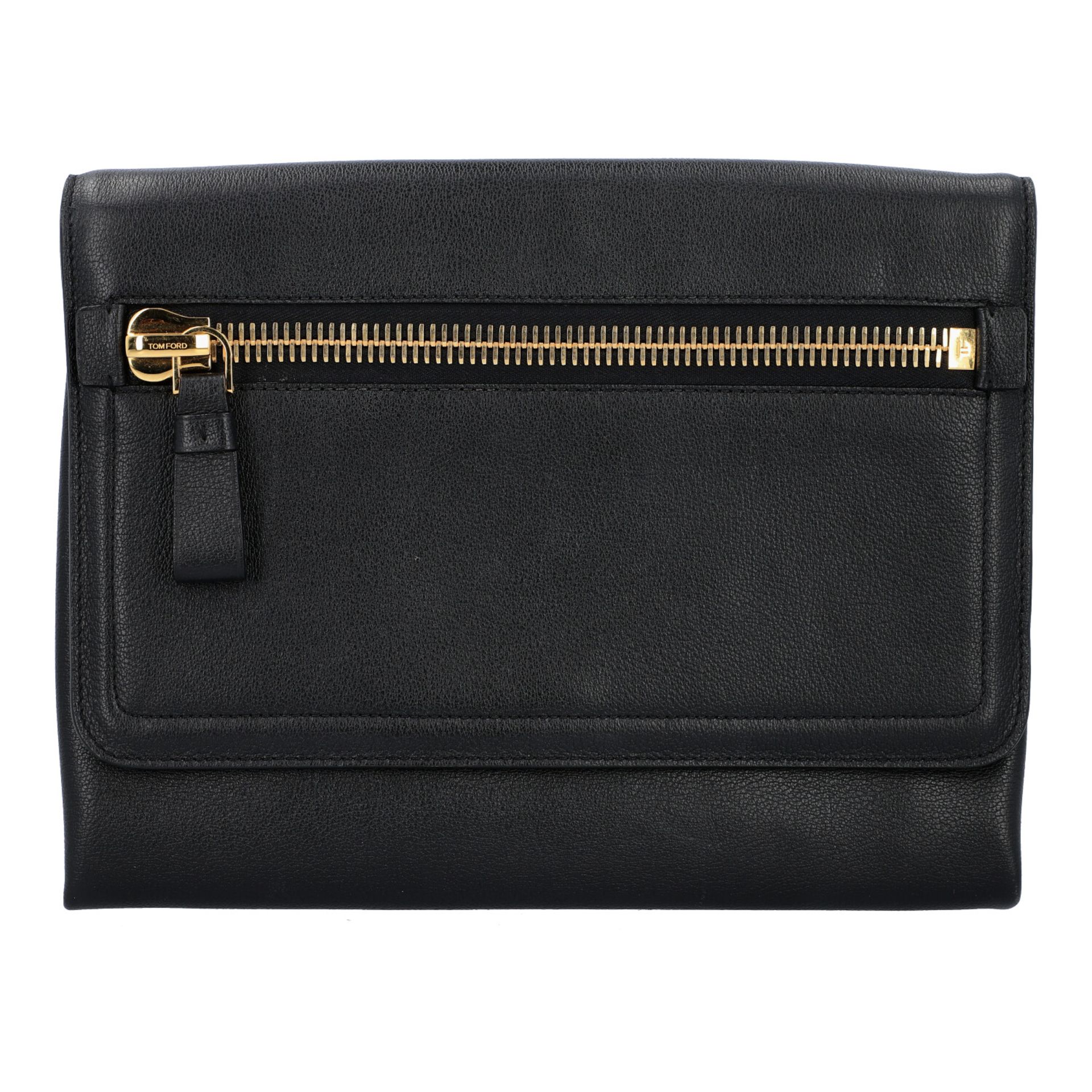 TOM FORD Clutch, NP. ca.: 1.900,-€. Schwarzes Leder mit Reißverschluss Außenfach a