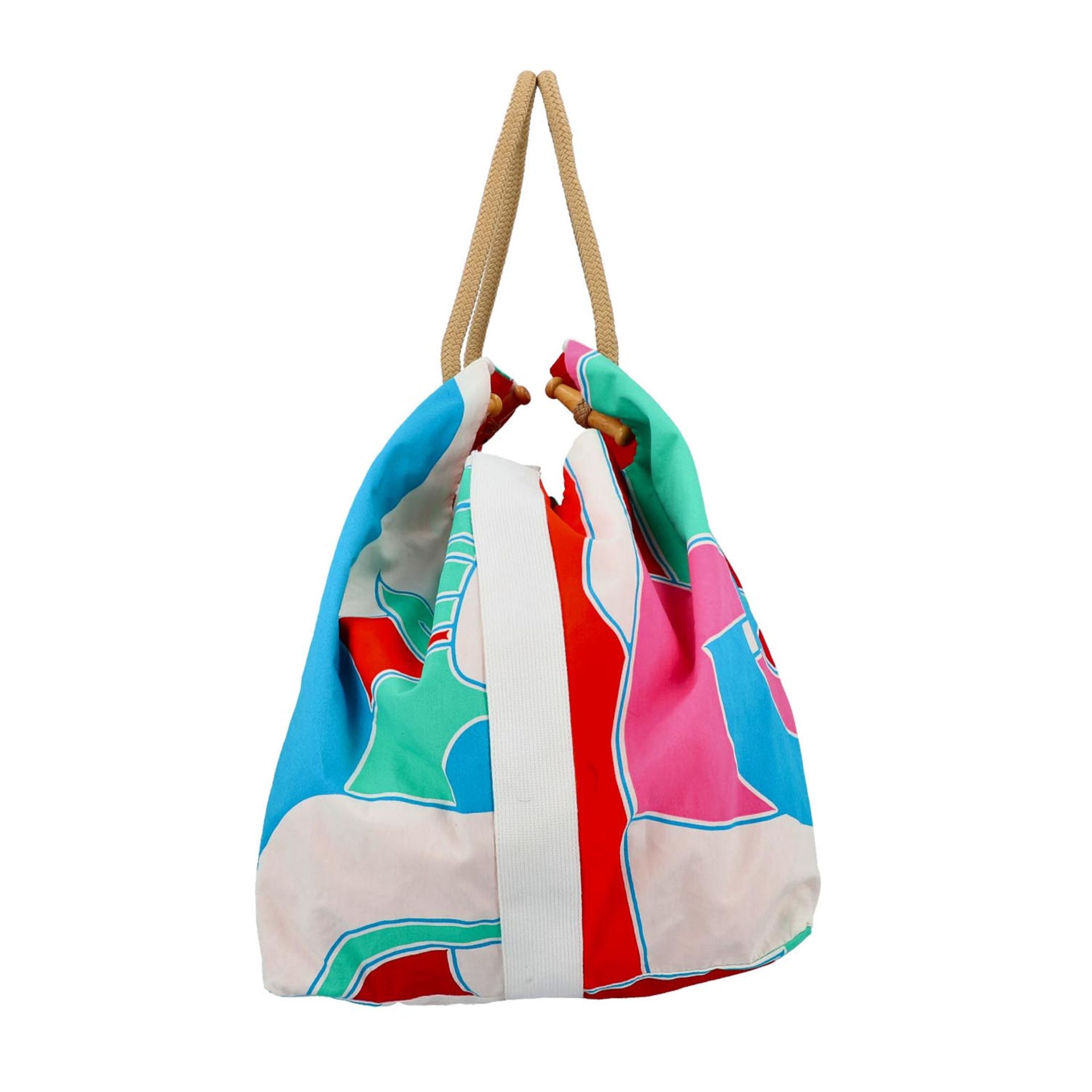 HERMÈS Weekender "BATEAU JEUX D`ANIMAUX BEACH BAG". Beach Bag aus Textil in Weiß mit - Image 3 of 8