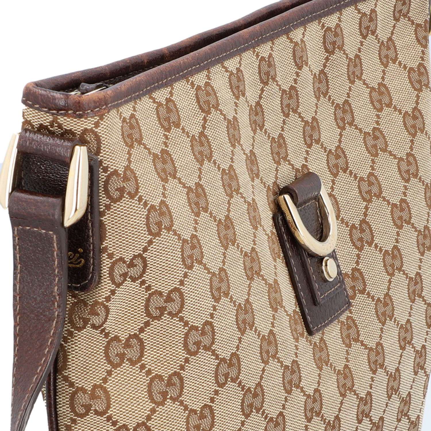GUCCI Handtasche. Guccissima Design auf Textil in Beige und Braun, braunfarbene Leder- - Image 8 of 8