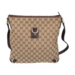 GUCCI Handtasche. Guccissima Design auf Textil in Beige und Braun, braunfarbene Leder-