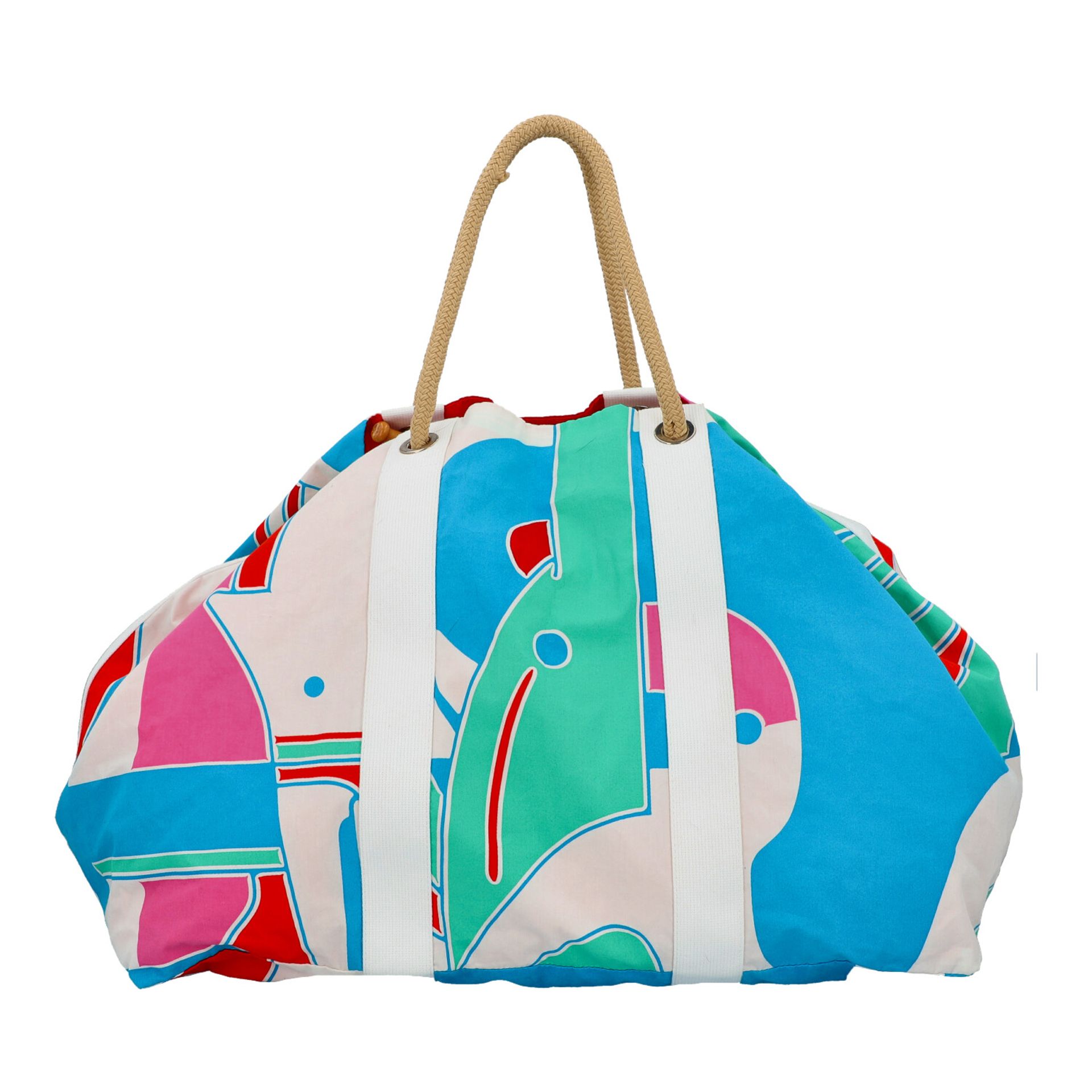 HERMÈS Weekender "BATEAU JEUX D`ANIMAUX BEACH BAG". Beach Bag aus Textil in Weiß mit - Image 4 of 8