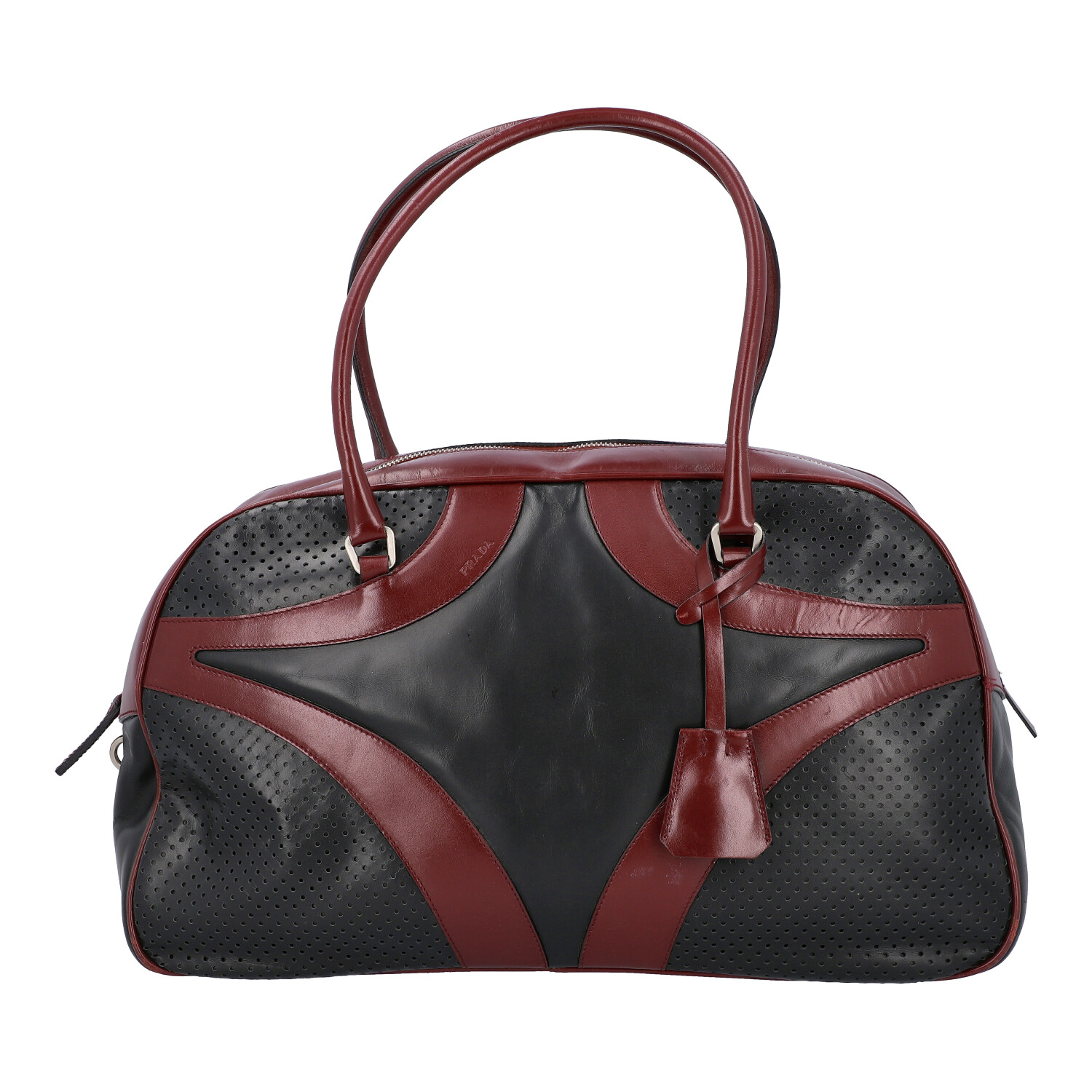 PRADA Handtasche. Glattleder in Schwarz und Bordeaux mit silberfarbener Hardware, umla - Image 4 of 8