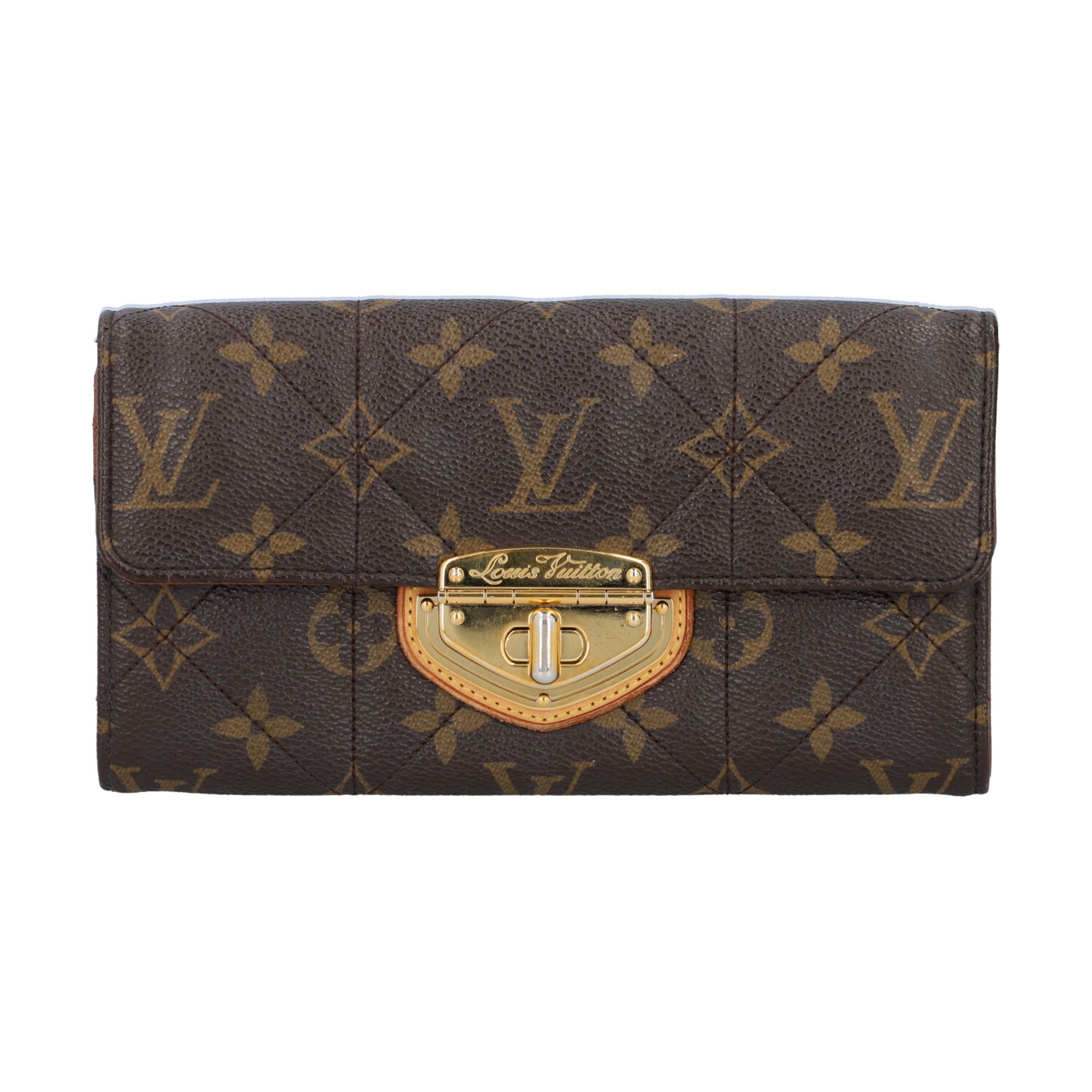 LOUIS VUITTON Portemonnaie "EUGENIE", Koll. : 2009. Wattiertes Monogram Canvas mit gol