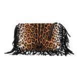 VALENTINO Clutch. Fell im Leoparden-Design mit Fransendetail an den Kanten aus schwarz