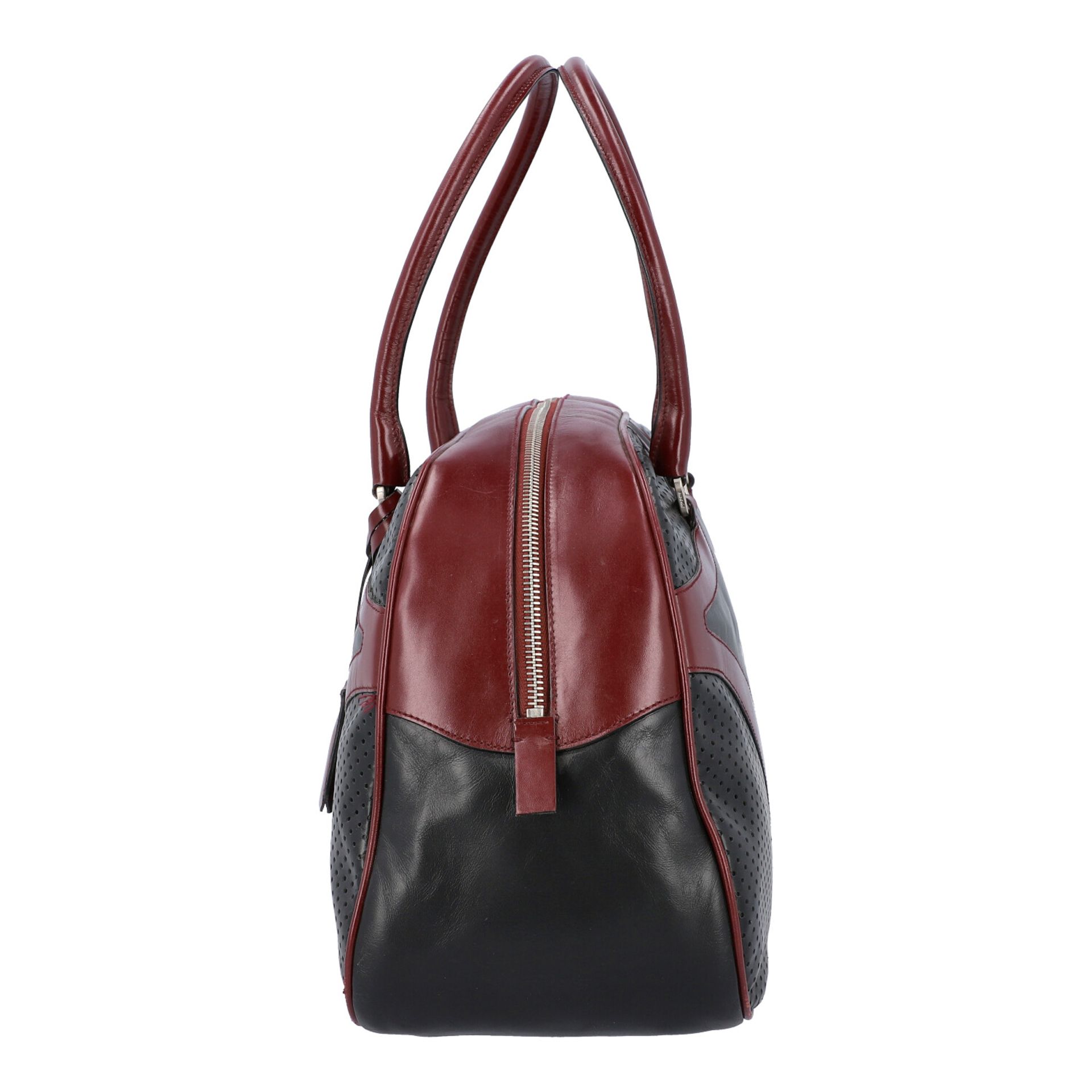 PRADA Handtasche. Glattleder in Schwarz und Bordeaux mit silberfarbener Hardware, umla - Image 3 of 8