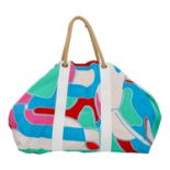 HERMÈS Weekender "BATEAU JEUX D`ANIMAUX BEACH BAG". Beach Bag aus Textil in Weiß mit