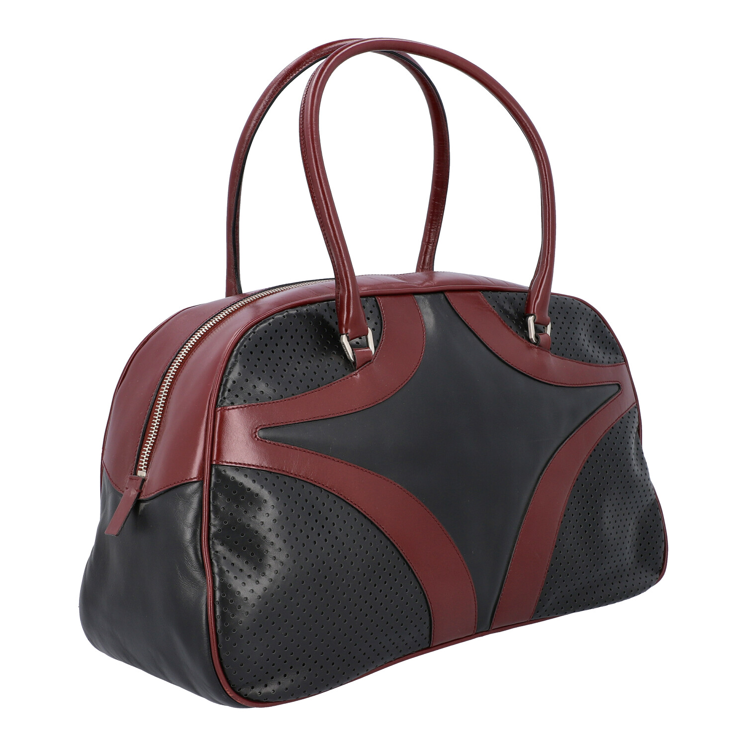 PRADA Handtasche. Glattleder in Schwarz und Bordeaux mit silberfarbener Hardware, umla - Image 2 of 8