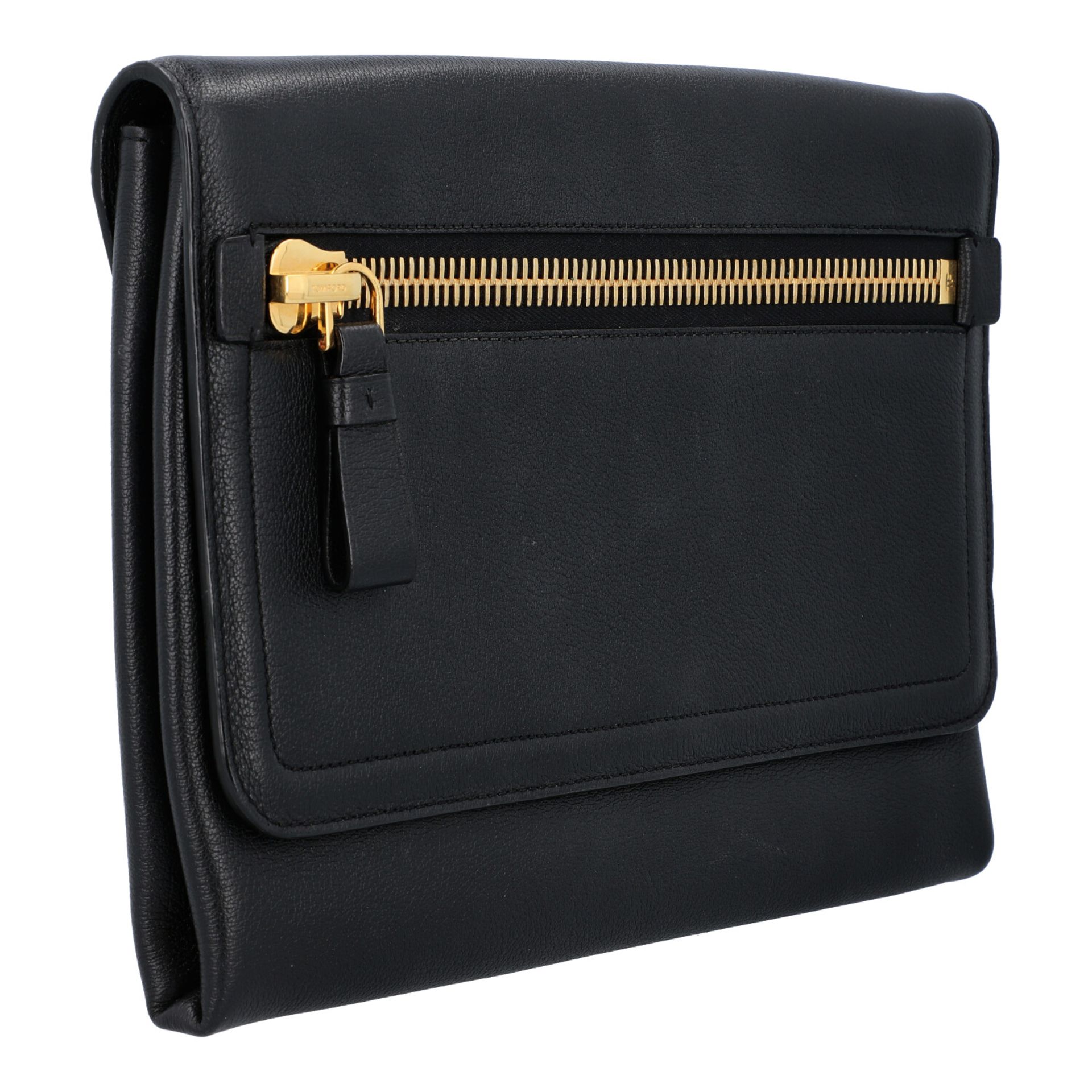 TOM FORD Clutch, NP. ca.: 1.900,-€. Schwarzes Leder mit Reißverschluss Außenfach a - Image 2 of 7