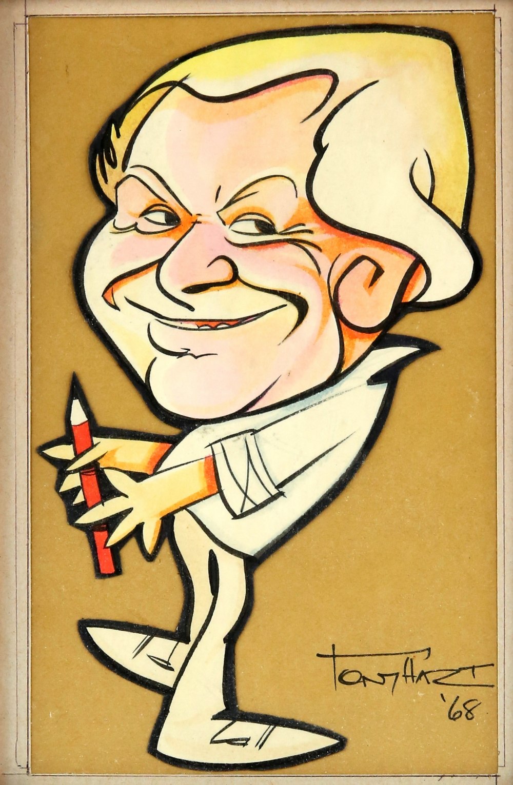 Tony Hart (British, 1925-2009). Caricature self portrait. 1968. Cut out mixed media / ink on