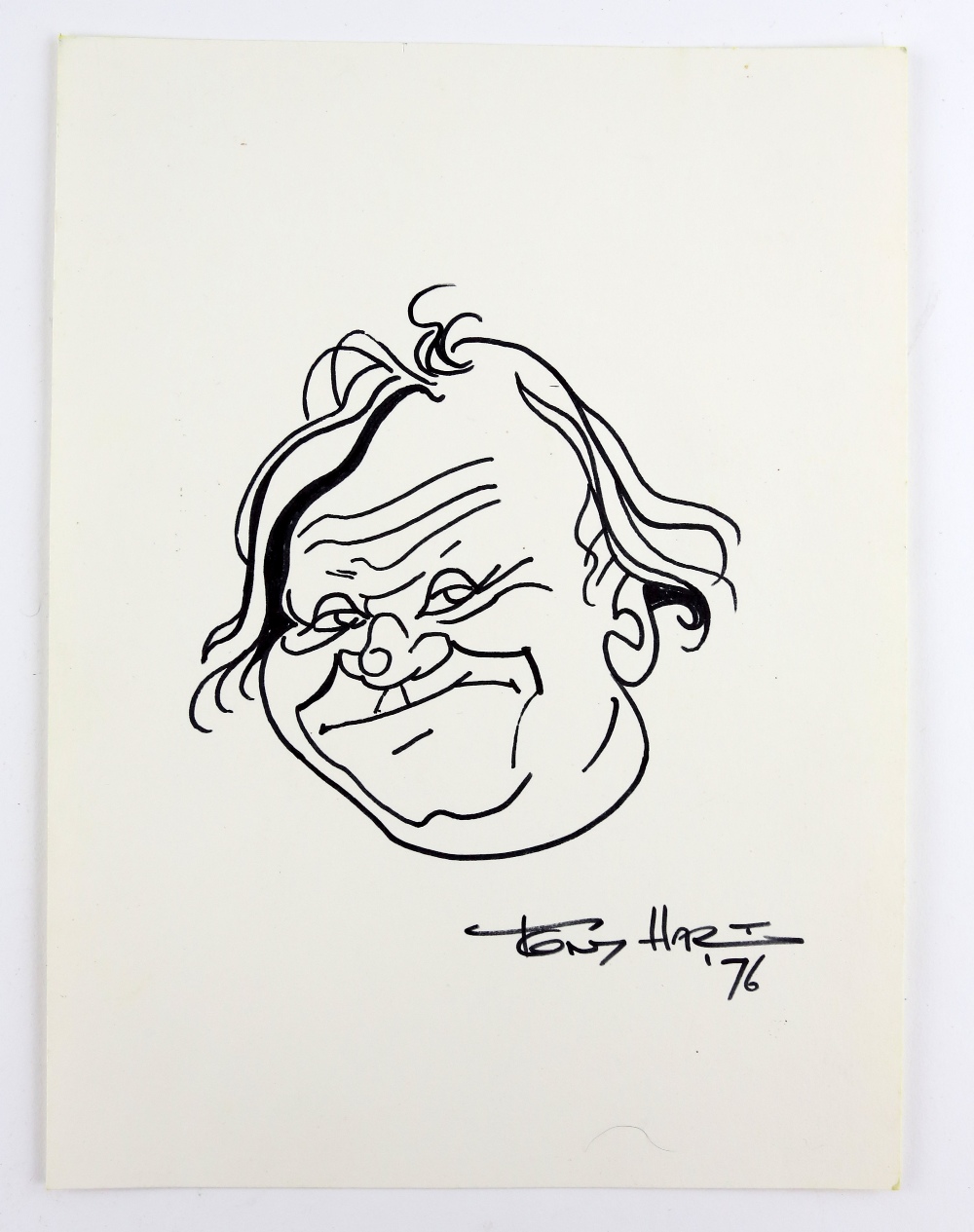 Tony Hart (British, 1925-2009). Caricature of Charlie Drake. Pen and ink on card. Signed Tony Hart