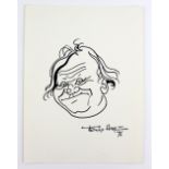 Tony Hart (British, 1925-2009). Caricature of Charlie Drake. Pen and ink on card. Signed Tony Hart