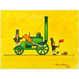 Tony Hart (British, 1925-2009). Stephenson’s Rocket with Hedgehog, pen and ink, signed and dated '94