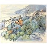 Tony Hart (British, 1925-2009). 'Le Rondini, Sori', landscape of Genova, watercolour and ink on