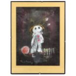 § Tony Hart (British, 1925-2009). Clown with ball. Chalk / pastel on paper, 1981, signed and dated