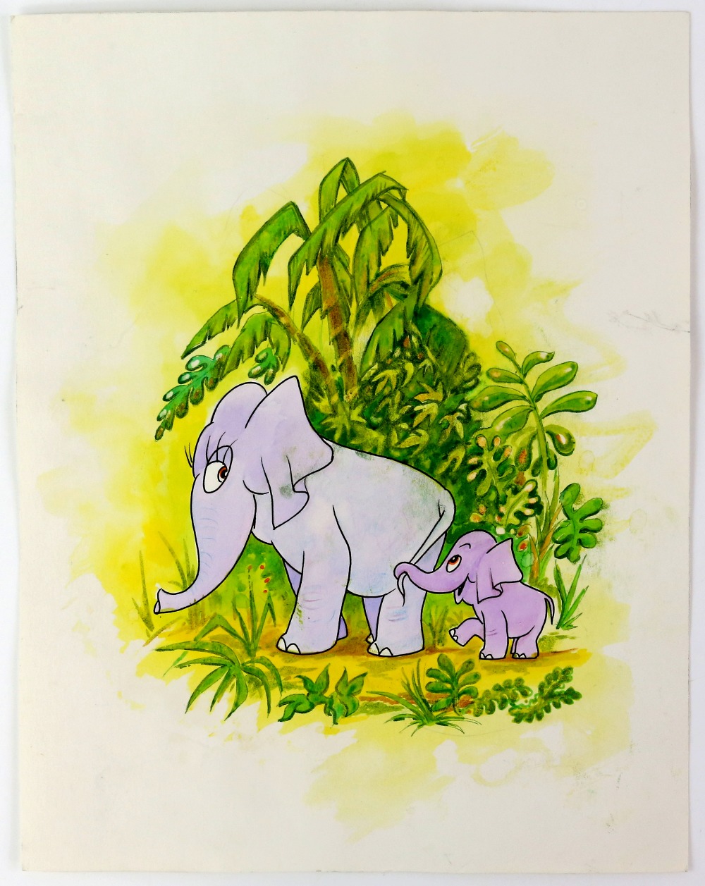 Tony Hart (British, 1925-2009). Elephant and baby elephant in the jungle. Ink and watercolour on