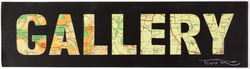 Tony Hart (British, 1925-2009). 'Gallery'. Cut out lettering over ordnance survey map, 'Gallery'