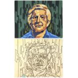 Tony Hart (British, 1925-2009). Self Portrait and matching drawing by numbers template of same