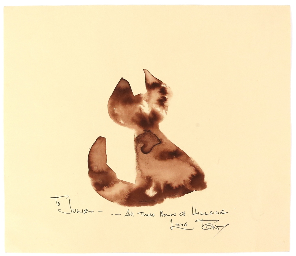 Tony Hart (British, 1925-2009). Cat, marbling / spray-paint picture on paper. Signed and