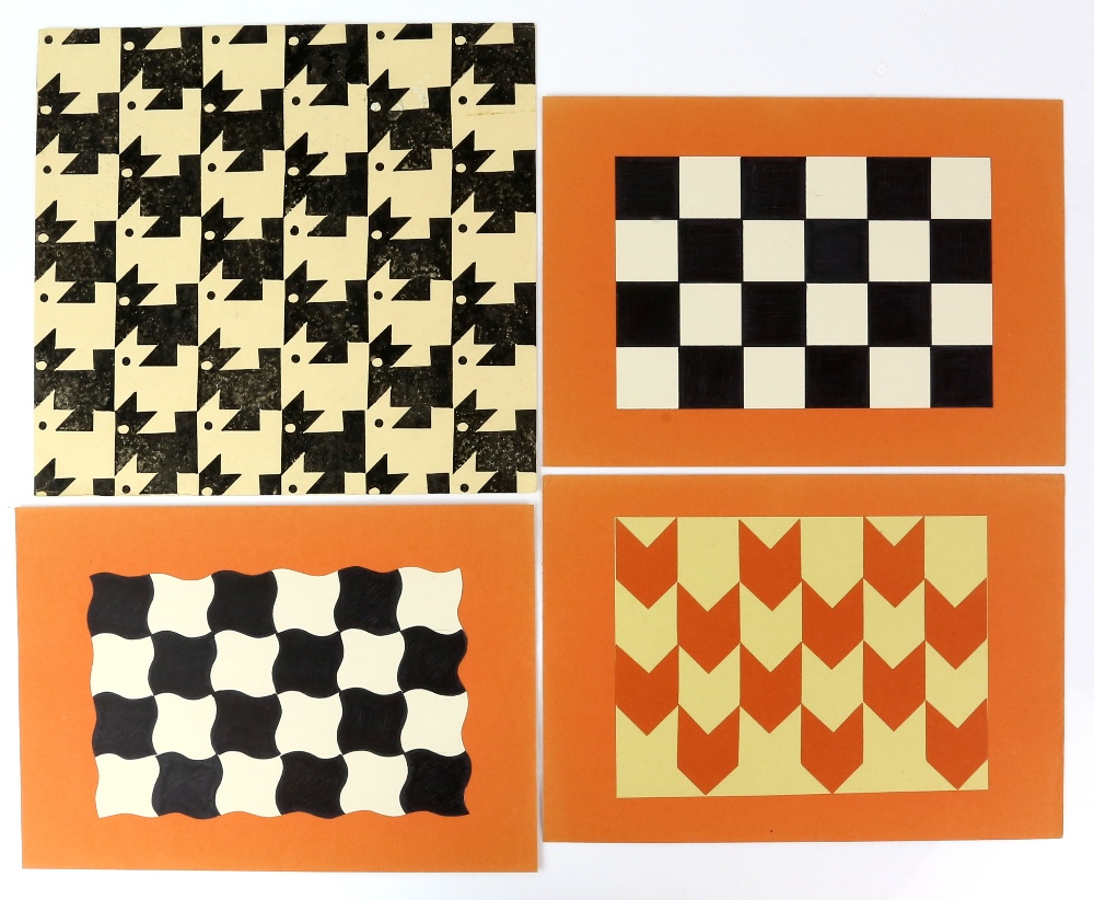 Tony Hart (British, 1925-2009). Four chequered designs, ink, collage and sponge picture, paper - Image 5 of 6