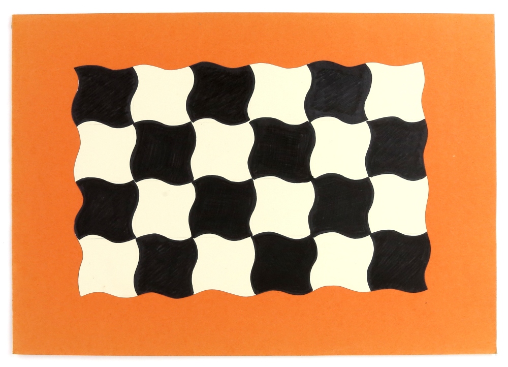 Tony Hart (British, 1925-2009). Four chequered designs, ink, collage and sponge picture, paper - Image 3 of 6