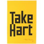 Tony Hart (British, 1925-2009). 'Take Hart'. Cut out card, lettering stuck on card. 1976. Signed and