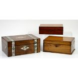 Late 19th century burr walnut dressing box with mother of pearl inlay, together with a 19th