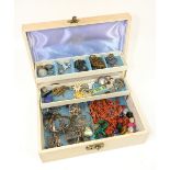 Three jewellery boxes containing costume jewellery, ID bracelet, Meriel necklace, hinged bangle,