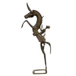 African cast metal figure of warrior on a rearing horse, H76cm