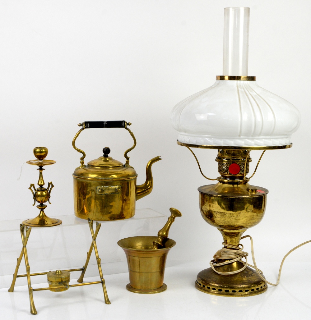 Brass oil lamp and shade
