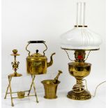 Brass oil lamp and shade