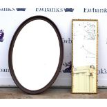 Modern giltwood rectangular wall mirror 95HX 33W together with a 20thcentury mahogany oval wall