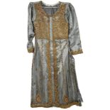 20th century Grey silk satin dress with heavily embroidered overlay in gold and silver coloured