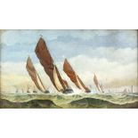 Early 20th century English school, The yacht Conqueror leading the race with steam ships