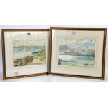 Pair of watercolour scenes with boats in a bay, Mudeford in Hampshire circa 1950, 22.5cm x 30cm, and