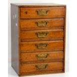 Oak specimen chest of six drawers, H46 x W32 x D26.5cm water damage to top and scratches drawers a