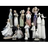 Quantity of Lladro and others to include nuns, girl with goat, 2 girls with hats and various