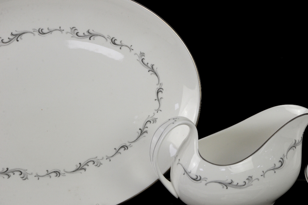 Royal Doulton Coronet dinnerwares with grey scrolling decoration on a white ground and silver rim to - Image 3 of 10