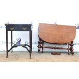 20th century mahogany envelope card table on tapered supports 74Hx 50W x 56D together with a