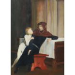 20th century study of two figures unsigned oil on panel, 38cm x 26cm